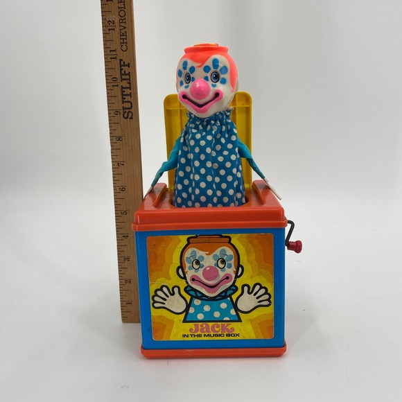 Vintage Jack In The Music Box 1976 Mattel Clown Pop Goes The Weasel, Sound Works - Picture 8 of 9